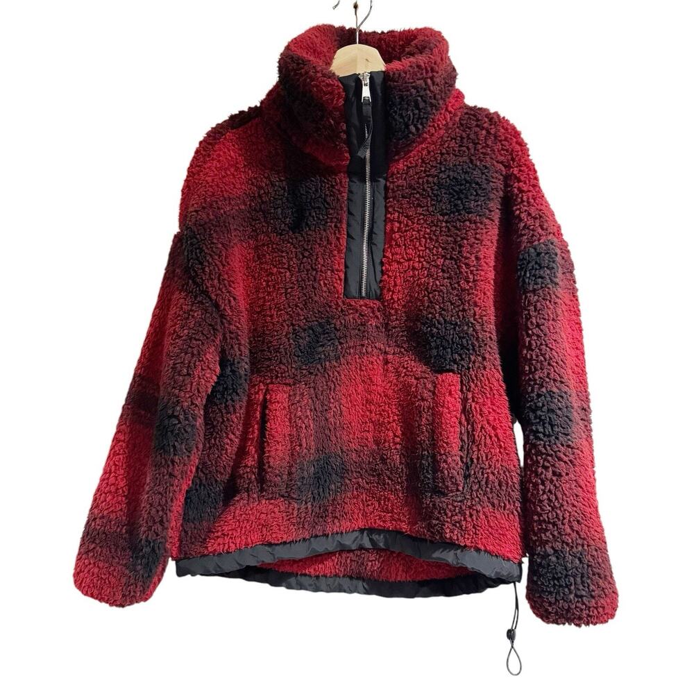 Abercrombie Fitch Women Large Buffalo Plaid Cocoon Sherpa Half Zip Sweater Jacks